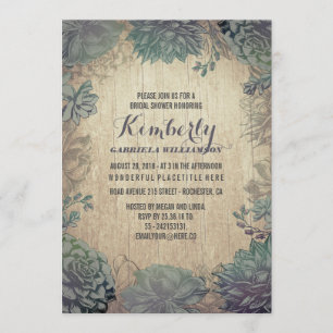 Vintage Succulents Rustic Bridal Shower Invitation