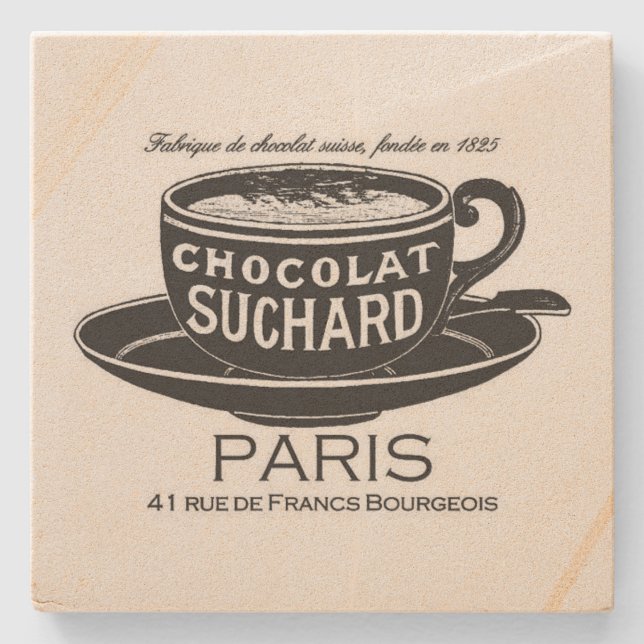 Vintage Suchard Chocolat Ad Square Stone Coaster (Front)