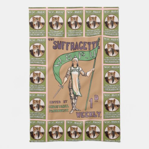 Vintage Suffragette Cat and Mouse Act Tea Towel