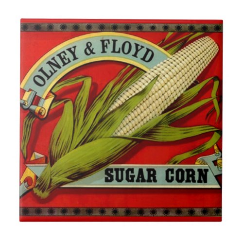 Vintage Sugar Corn Olney  Ford Produce Label Ceramic Tile