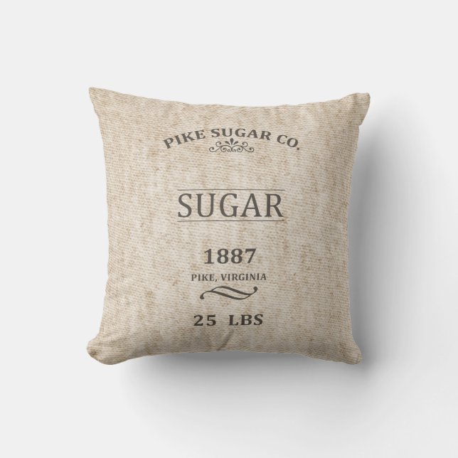 Vintage Sugar Sack Throw Pillow (Front)