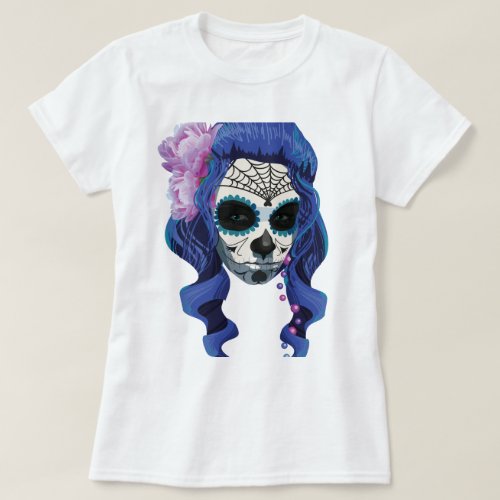 Vintage sugar skull girl with roses T_Shirt