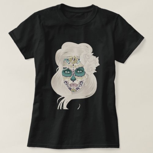 Vintage sugar skull girl with roses v4 T_Shirt