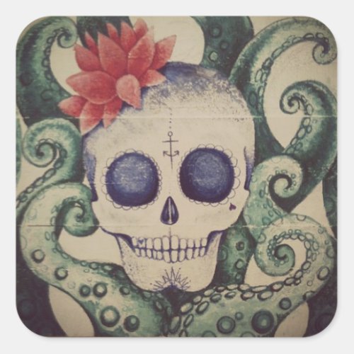 vintage sugar skull sea tattoo style sticker art