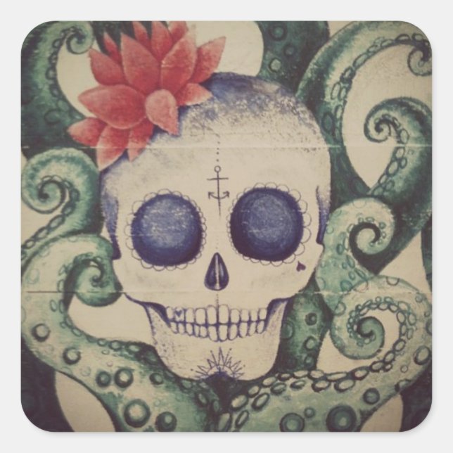 vintage sugar skull sea tattoo style sticker art (Front)