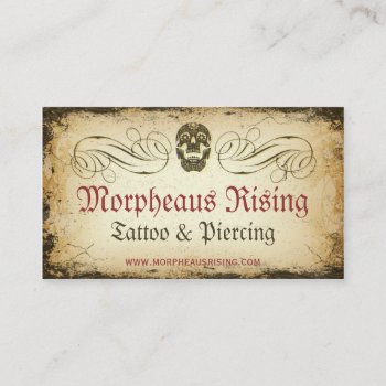 Vintage Sugar Skull Tattoo Parlor Business Card by oddlotpaperie at Zazzle