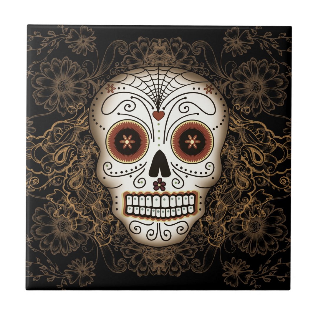 Vintage Sugar Skull Tile | Zazzle