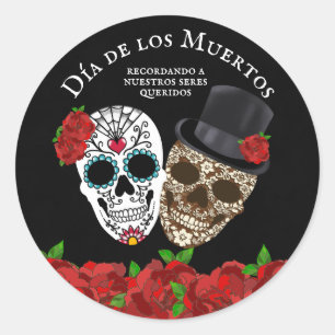 Vintage Sugar Skulls Red Roses Classic Round Sticker
