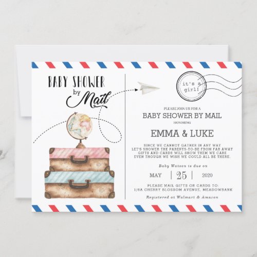 Vintage Suitcase Baby Shower by Mail Long Distance Invitation