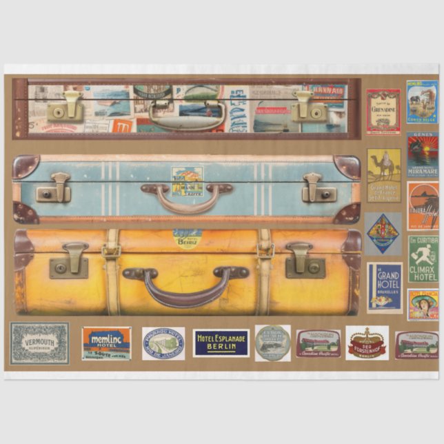 Vintage suitcase decoupage tissue paper (Front)