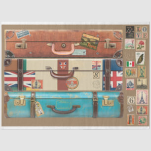 Vintage suitcase fronts and travel stickers tissue paper