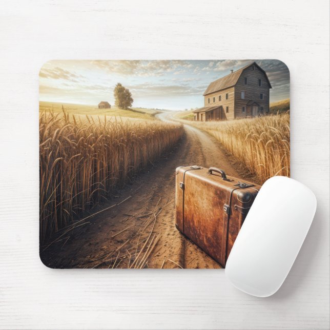 Vintage Suitcase On Farm Road Mouse Pad (With Mouse)