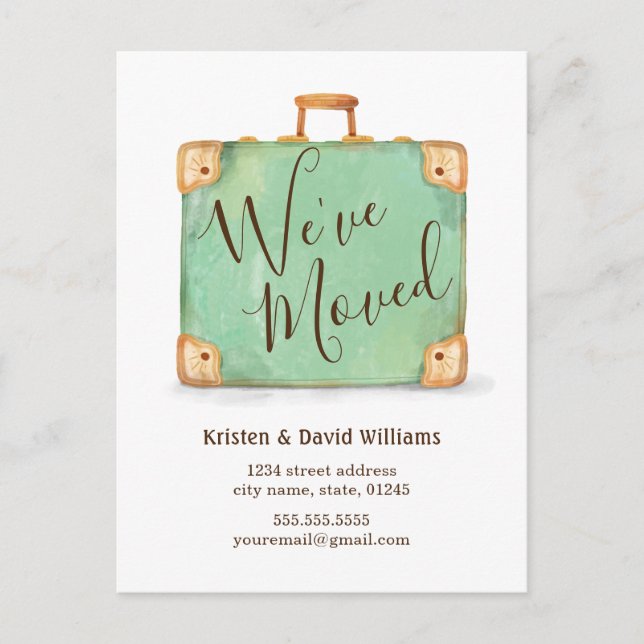 Vintage Suitcase We've Moved Moving Announcement Postcard (Front)