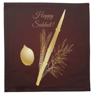 Vintage Sukkot Festival Jewish Holiday Lulav Etrog Cloth Napkin