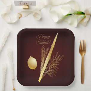 Vintage Sukkot Festival Jewish Holiday Lulav Etrog Paper Plates