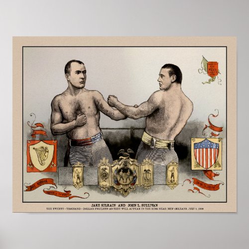 Vintage Sullivan vs Kilrain Illustrated Cover Pos Poster