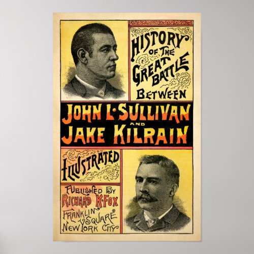 Vintage Sullivan vs Kilrain Illustrated Cover Poster