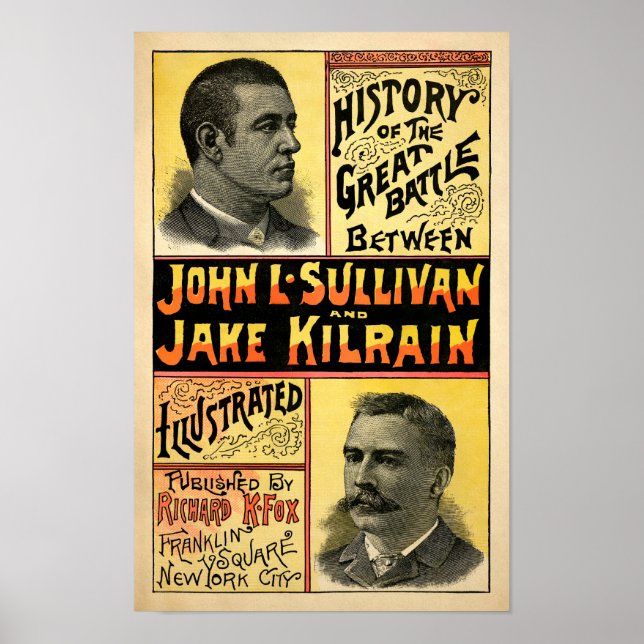 Vintage Sullivan vs. Kilrain Illustrated Cover Poster (Front)