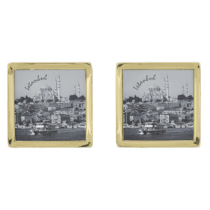 Vintage Sultan Ahmed & Istanbul panorama, Turkey C Cufflinks
