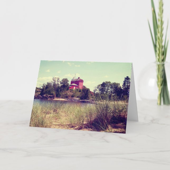 Vintage Summer Beach Lighthouse Card (Front)