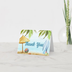 Vintage Summer Beach Ocean Surfboard Baby Shower Letterpress Thank You Card