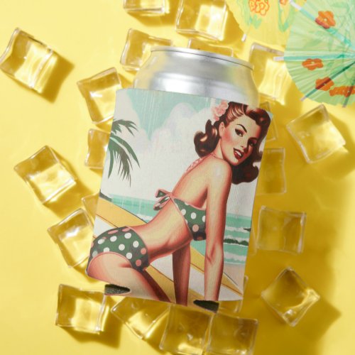 Vintage Summer Beach Pin Up Can Cooler