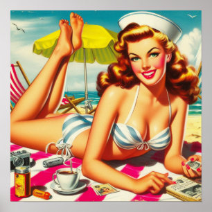 Vintage Summer Beach Pin Up Poster