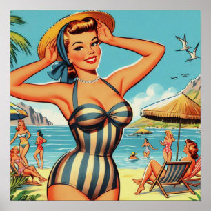 Vintage Summer Beach Pin Up Poster