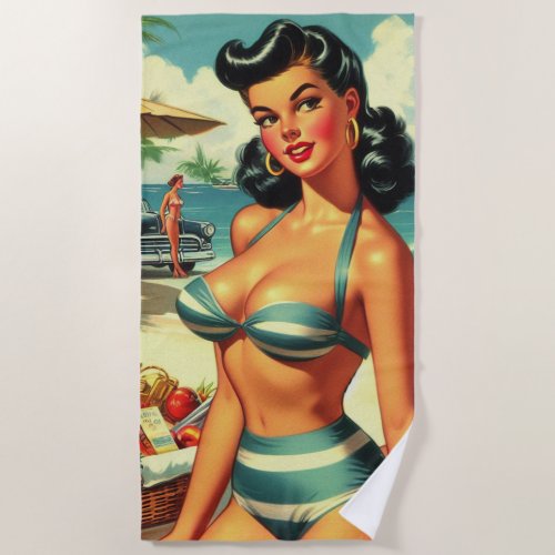 Vintage Summer Beach Pin Ups Beach Towel