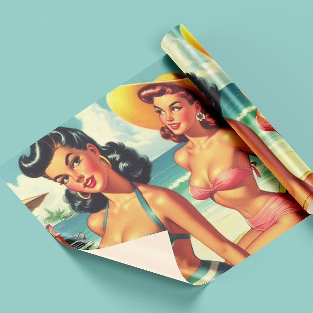 Vintage Summer Beach Pin Ups Wrapping Paper (Creator Uploaded)
