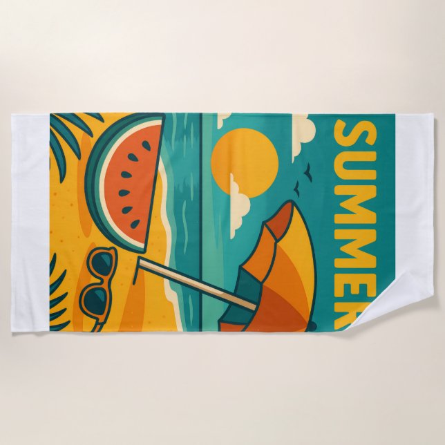 Vintage Summer Beach Vibes Beach Towel (Front)