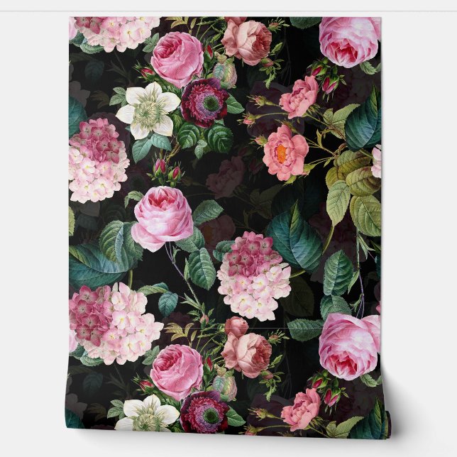 Vintage Summer Black Night Roses Romanticism Wallpaper (Unrolling)