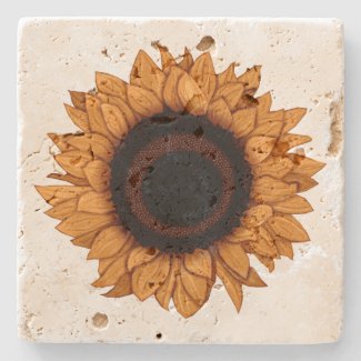 Vintage Summer Bloom Realistic Orange Sunflower Stone Coaster