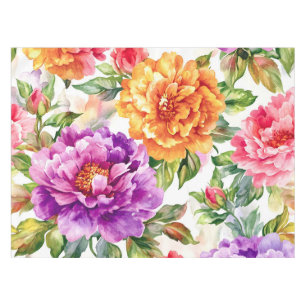 Vintage Summer Bloom Watercolor Florals Tablecloth