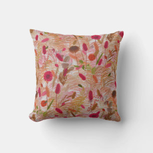 Vintage Summer Boho Wildflower Pampas Grass Throw Pillow