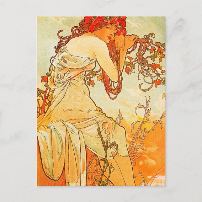 Vintage Summer by Alphonse Mucha Postcard (Front)