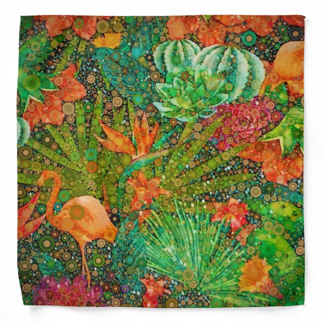 Vintage Summer Flamingo Tropical Garden Floral Bandana (Front)