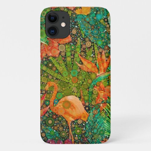Vintage Summer Flamingo Tropical Garden Floral iPhone 11 Case
