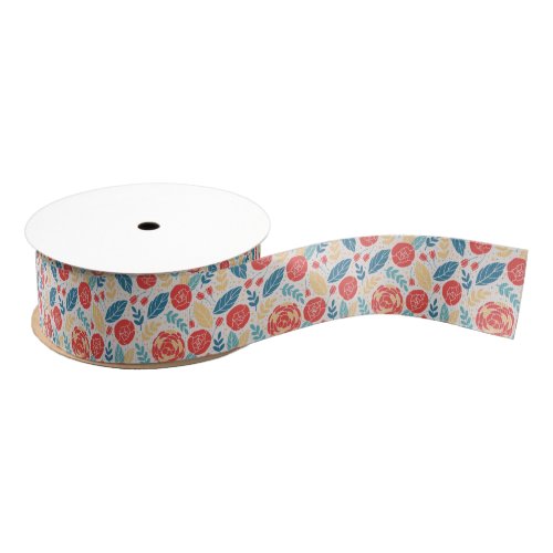 Vintage Summer Garden Blooming Flowers Grosgrain Ribbon