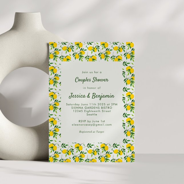 Vintage Summer Lemon Fruit Pattern Couples Shower Invitation (Creator Uploaded)