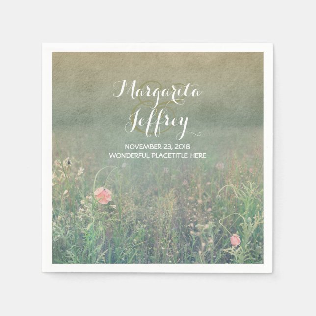 Vintage summer meadow wedding paper napkins (Front)
