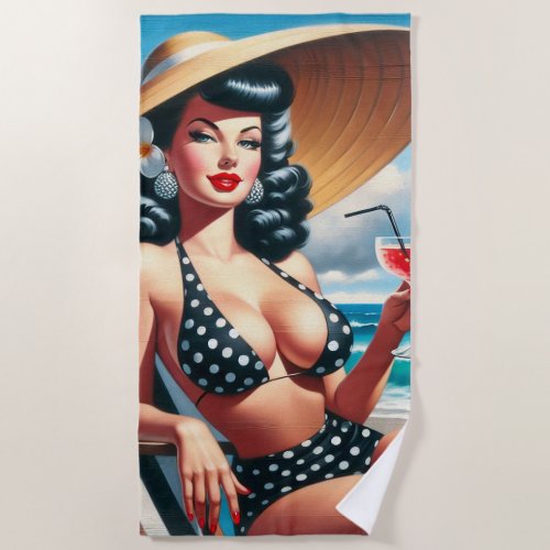 Vintage Summer Pin Up Beach Towel