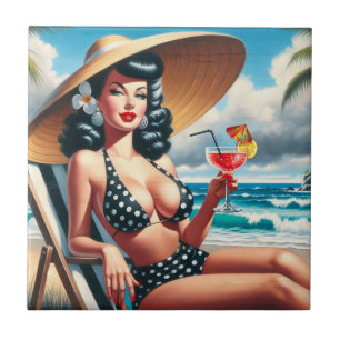 Vintage Summer Pin Up Ceramic Tile