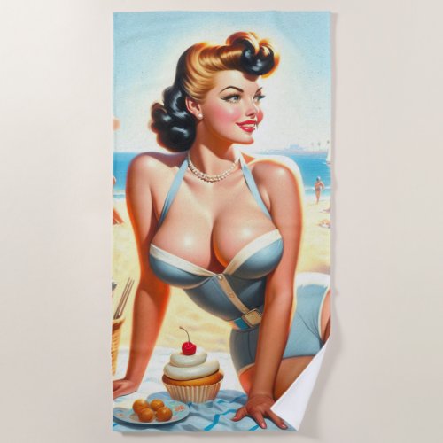 Vintage Summer Pin_Up Girl Beach Towel