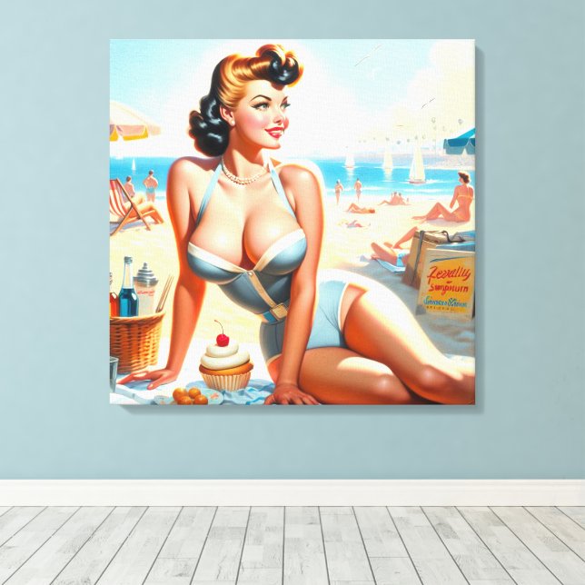 Vintage Summer Pin-Up Girl Canvas Print (Insitu(Wood Floor))
