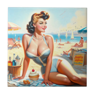 Vintage Summer Pin-Up Girl Ceramic Tile