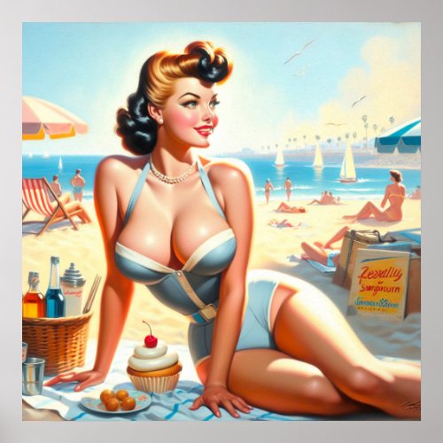 Vintage Summer Pin_Up Girl Poster