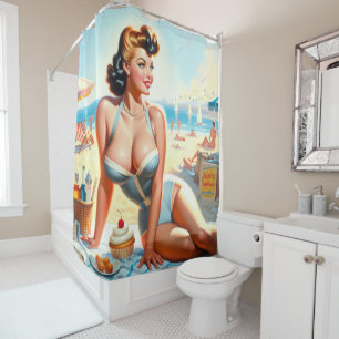 Vintage Summer Pin-Up Girl Shower Curtain