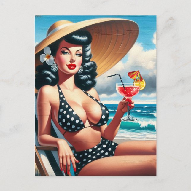 Vintage Summer Pin Up Postcard (Front)