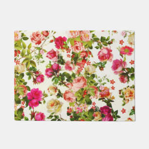Vintage Summer Pink Rose Peonies Flowers Doormat
